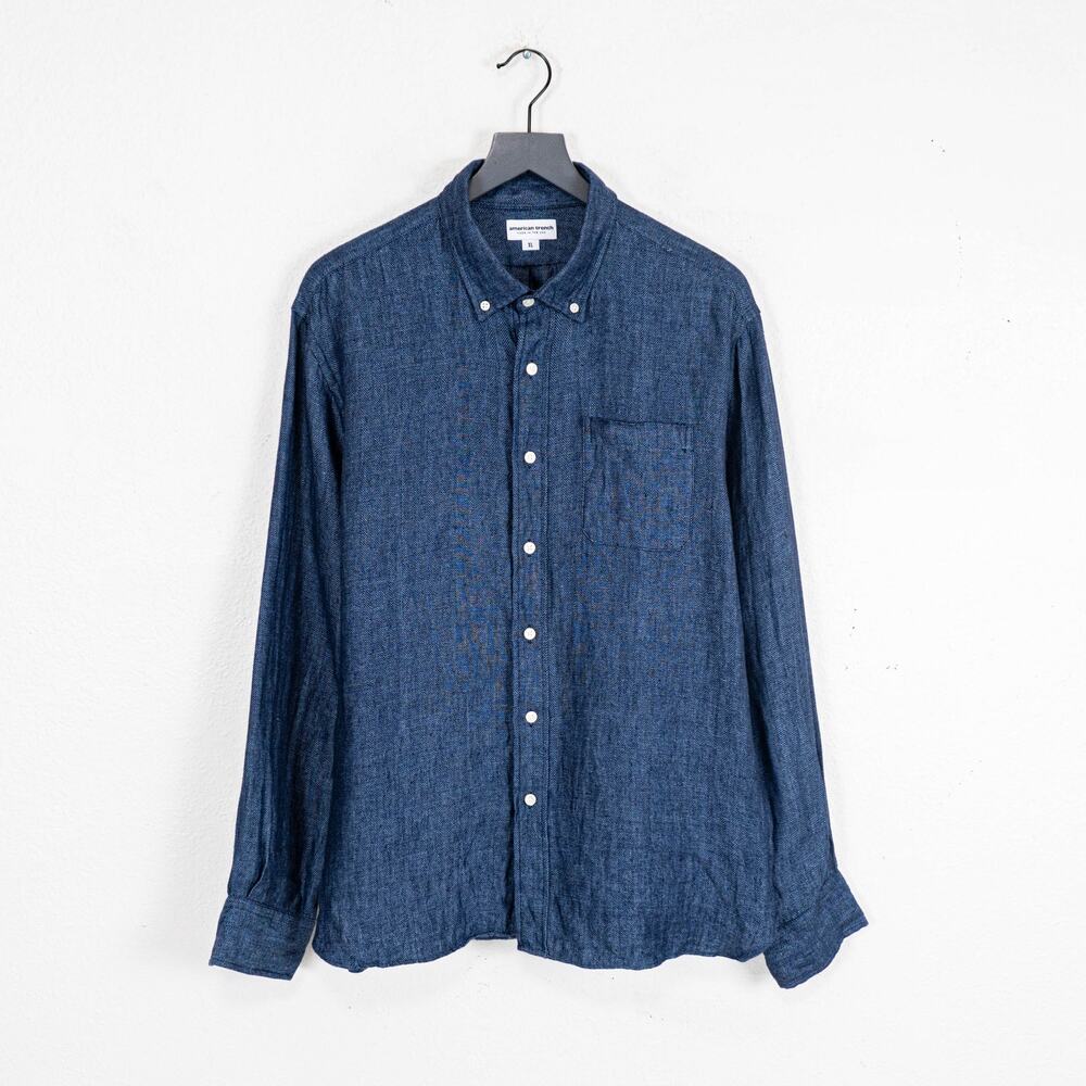 American Trench Men's Herringbone Flannel Shirt Blue Cotton sz XL